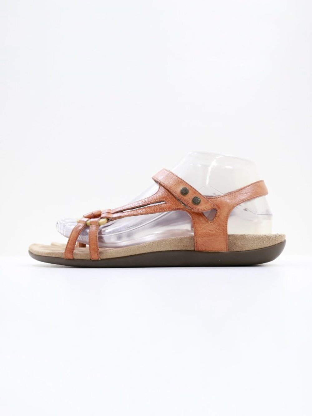 Abeo BIO System Oasis Brown Leather Lightweight Strappy Flat Sandals - 8 N